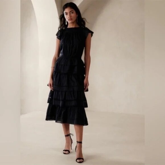 Banana Republic Dresses & Skirts - BANANA REPUBLIC Selene Black Embroidered Lace Midi Dress – Size Small